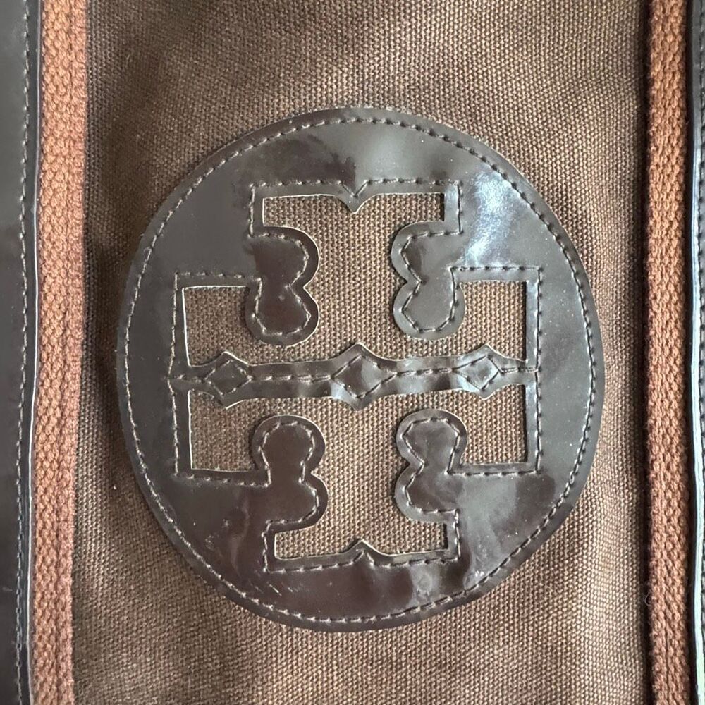 Tory Burch Brown Canvas and Patent Leather Tote - Picture 2 of 11